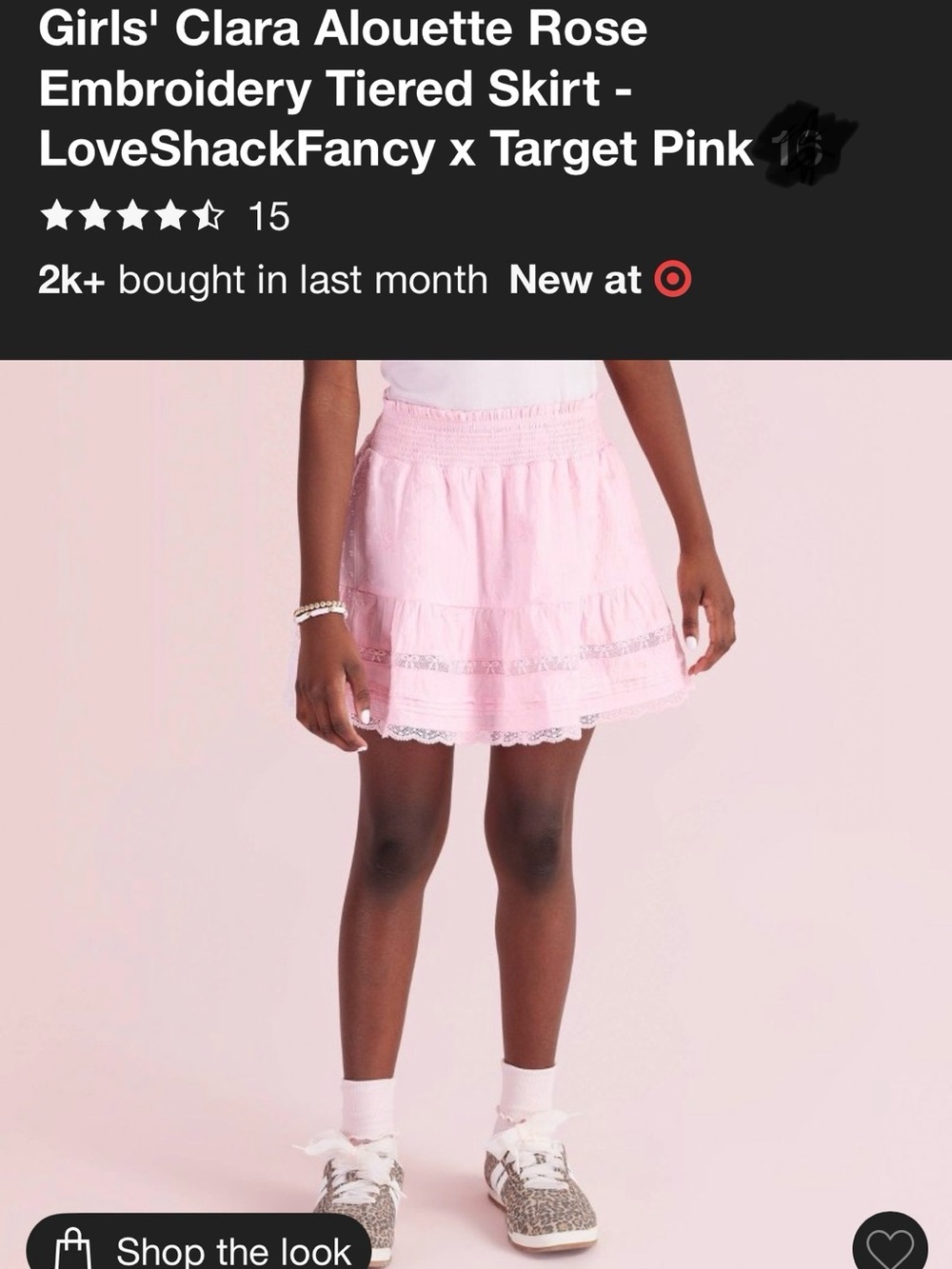 LoveShackFancy x Target Clara Alouette Rose Embroidery Tiered Light Pink Skirt